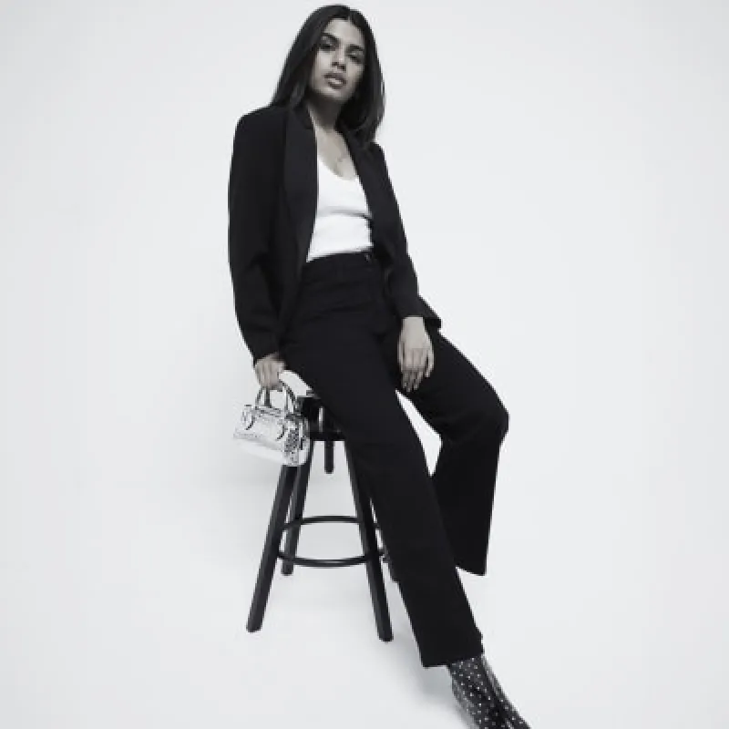 Petite Black High Rise Wide Leg Jeans sold by River Island