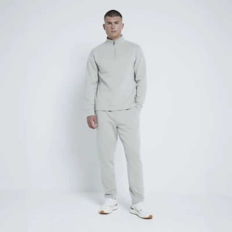 Stone Slim Fit Jacquard Joggers sold by River Island