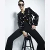 Black Sequin Collarless Button Jacket sold by River Island