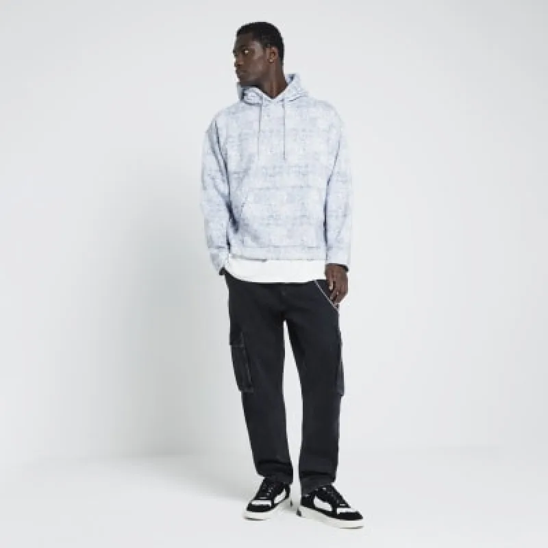 Blue Oversized fit Paisley Open Hem Hoodie sold by River Island