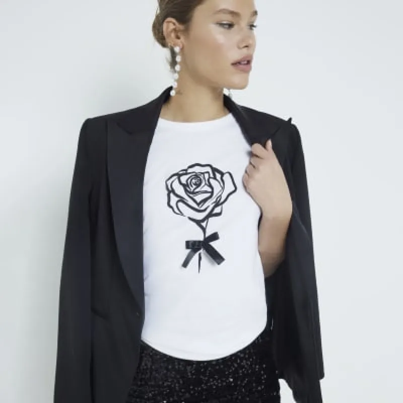 White Rose Bow T-Shirt sold by River Island
