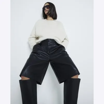 Black Faux Leather Bermuda Shorts sold by River Island