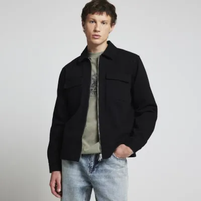Black textured zip up overshirt sold by River Island
