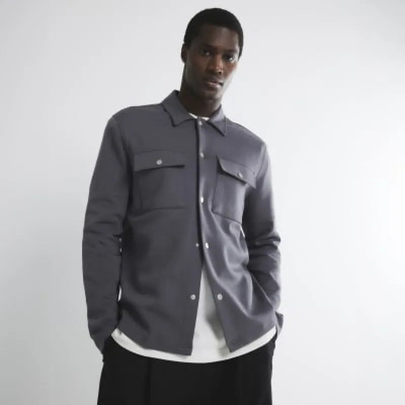 Grey Slim Fit Long Sleeve Overshirt sold by River Island