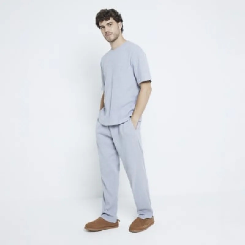 Grey Waffle T-Shirt And Trousers Pyjamas Set sold by River Island