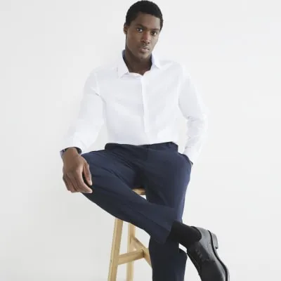 White Premium Long Sleeve Slim Shirt sold by River Island