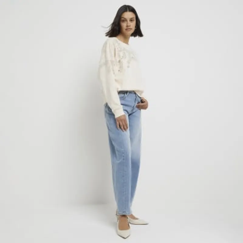 Cream Embellished Leaf Sweatshift sold by River Island