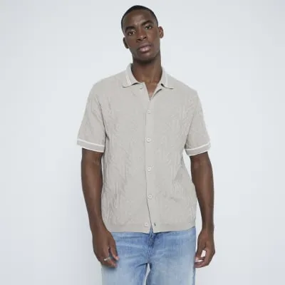 Stone Regular Fit Monogram Shirt sold by River Island