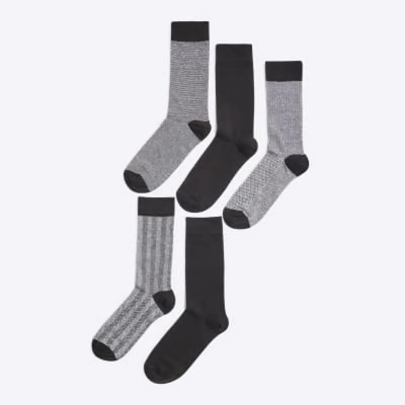 Black 5 Pack Monochrome Jacquard Socks sold by River Island
