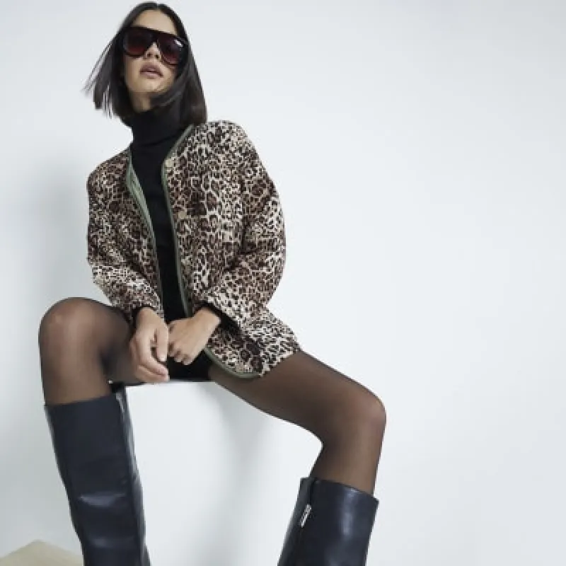 Brown Leopard Print Button Up Jacket sold by River Island