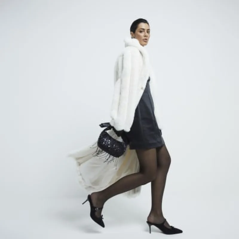 Cream Faux Fur Panelled Coat sold by River Island