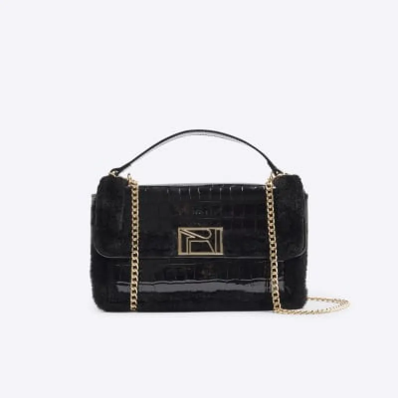 Black Fur Trim Shoulder Bag sold by River Island