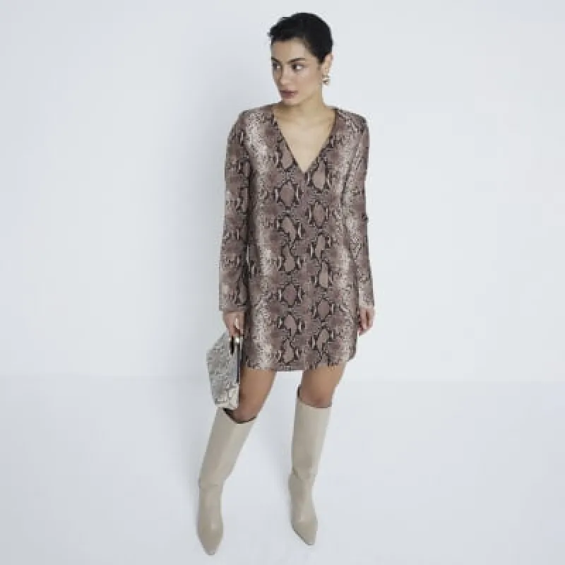 Brown Snake Print Shift Mini Dress sold by River Island
