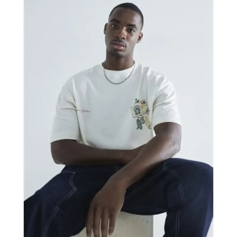 Ecru Short Sleeves Christmas Postcard T-Shirt sold by River Island