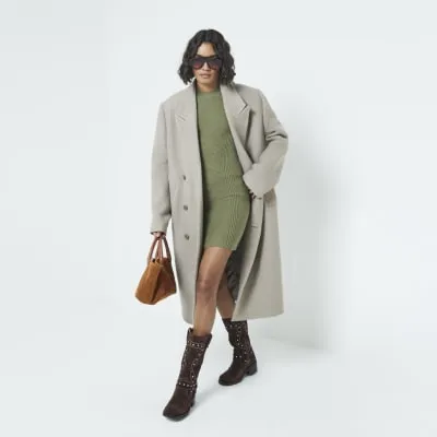 Khaki Ribbed Mini Dress sold by River Island