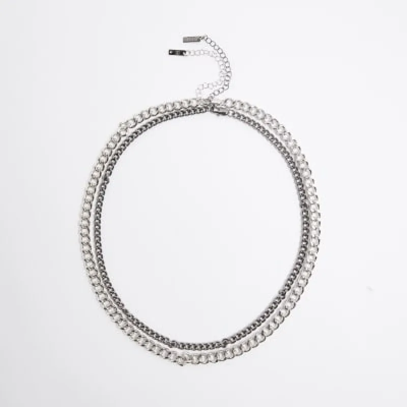 Metal Multi Rhinestone Chunky Necklace sold by River Island