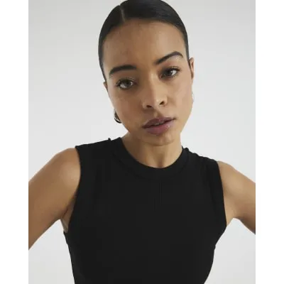 Black Sleeveless Ribbed Tank Top sold by River Island