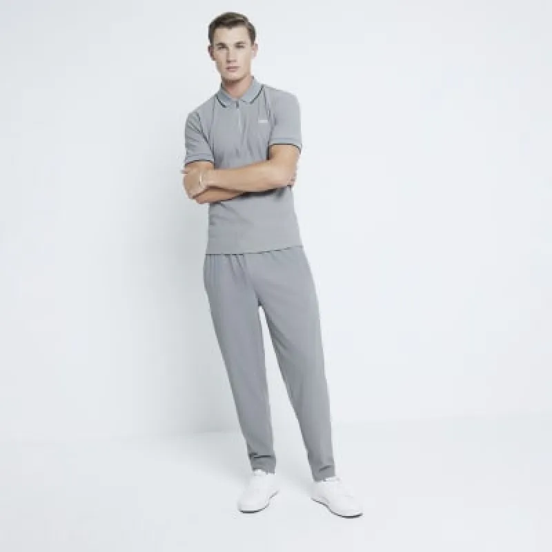 Grey Skinny Fit Ribbed Joggers sold by River Island