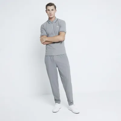 Grey Skinny Fit Ribbed Joggers sold by River Island