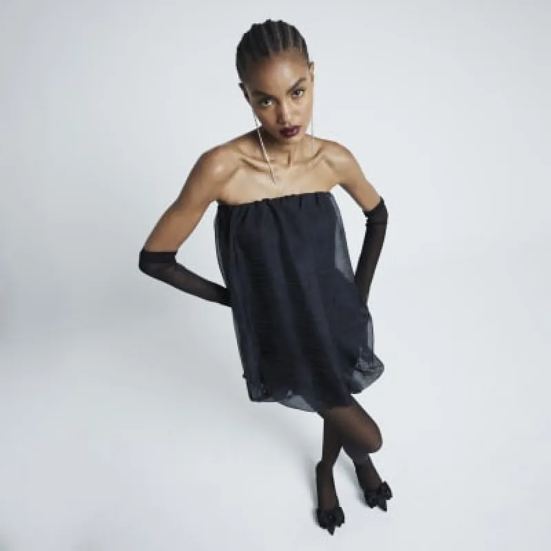 Black Organza Bandeau Bubble Hem Mini Dress sold by River Island