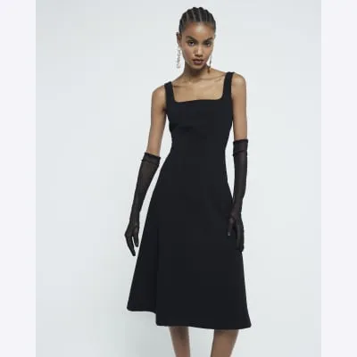 Black Tailored Seamed Midi Dress sold by River Island