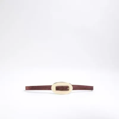 Red Leather Oval Metallic Belt sold by River Island