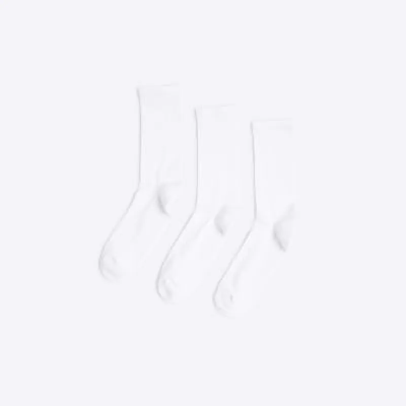White 3 pack Plain Tube socks sold by River Island