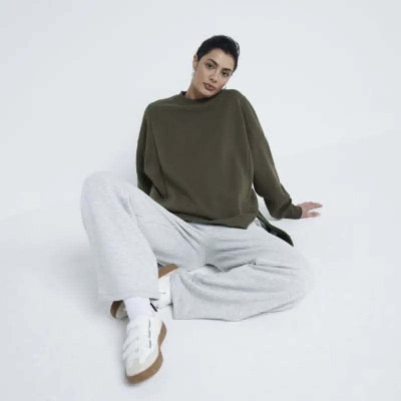 Khaki Long Sleeve Split Front Sweatshirt sold by River Island