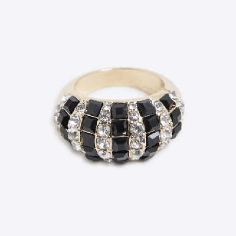 Black Domed Crystal Ring sold by River Island
