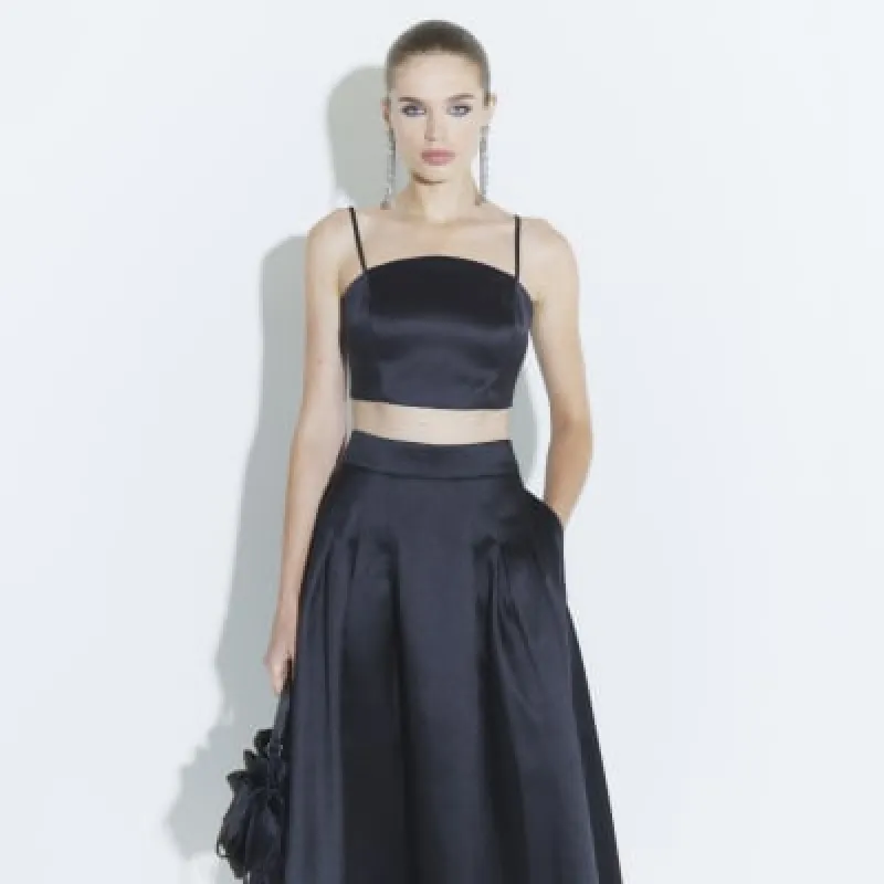 Black Satin Bralette Crop Top sold by River Island
