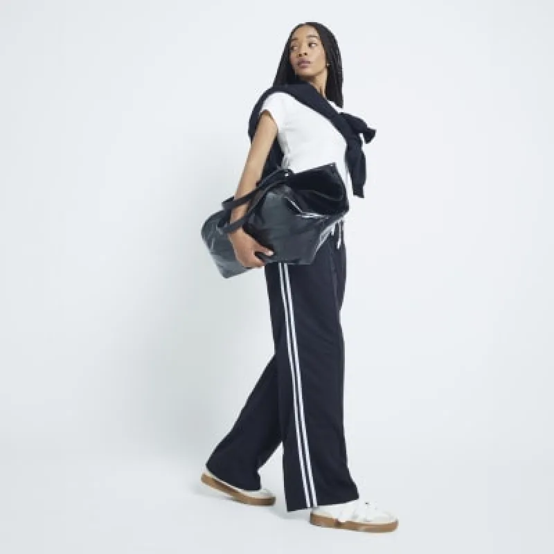 Black Side Stripe Wide Leg Joggers sold by River Island