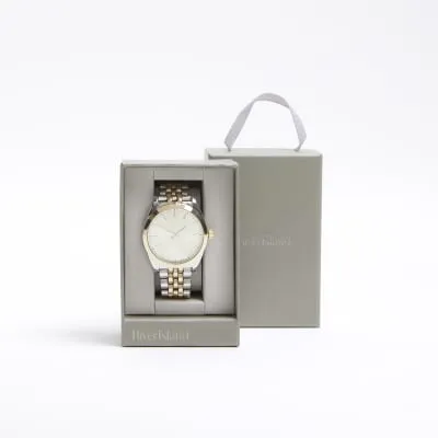 Gold Metal White Dial Watch sold by River Island