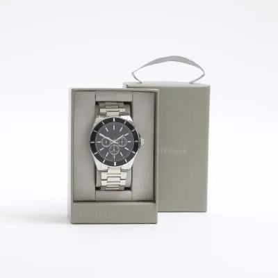 Silver Metal Black Dial Watch sold by River Island