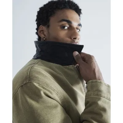 Stone Faux Leather Collar Worker Jacket sold by River Island