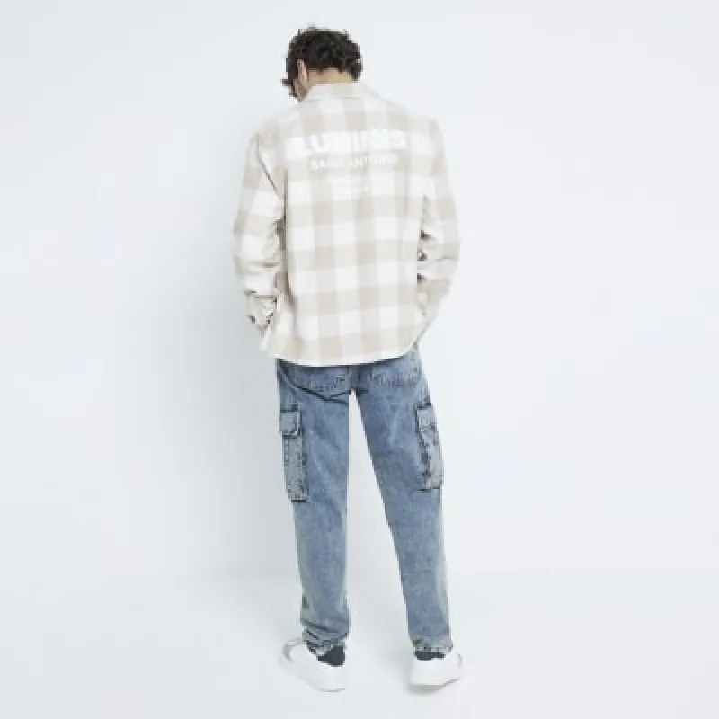Stone Long Sleeve Luminis Checked Shirt sold by River Island