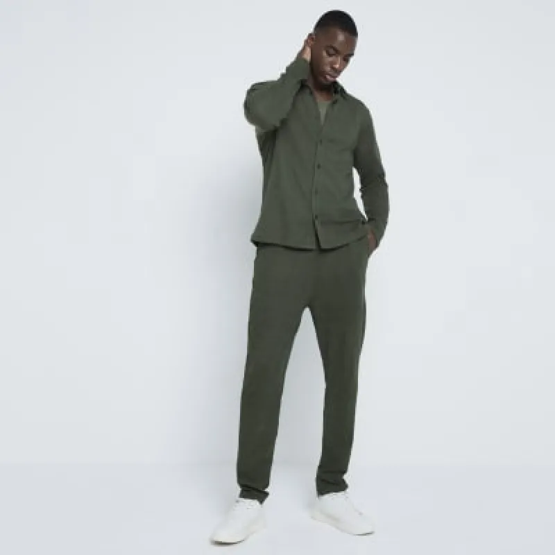 Khaki Regular Fit Plisse Open Hem Joggers sold by River Island