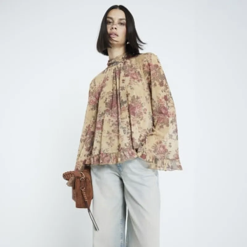 Beige Floral Chiffon Blouse sold by River Island