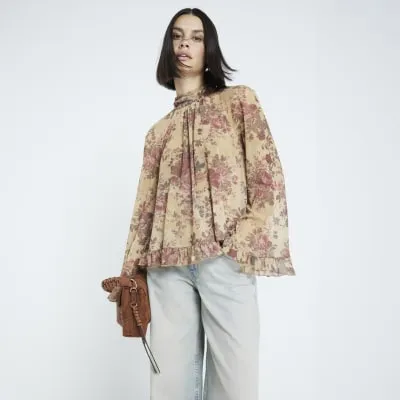 Beige Floral Chiffon Blouse sold by River Island