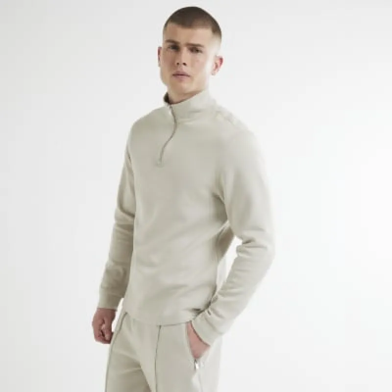 Beige Slim Fit Funnel Polo Sweatshirt sold by River Island