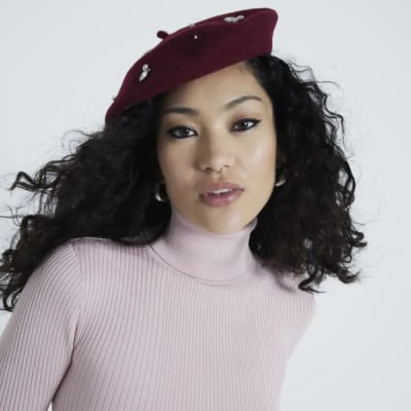 Red Diamante Embellished Beret sold by River Island