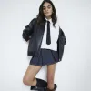 Dark Blue Denim Belted Pleated Mini Skirt sold by River Island