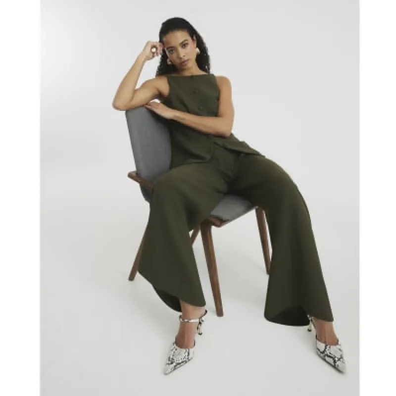 Khaki Wide Leg Trousers sold by River Island
