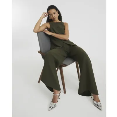 Khaki Wide Leg Trousers sold by River Island