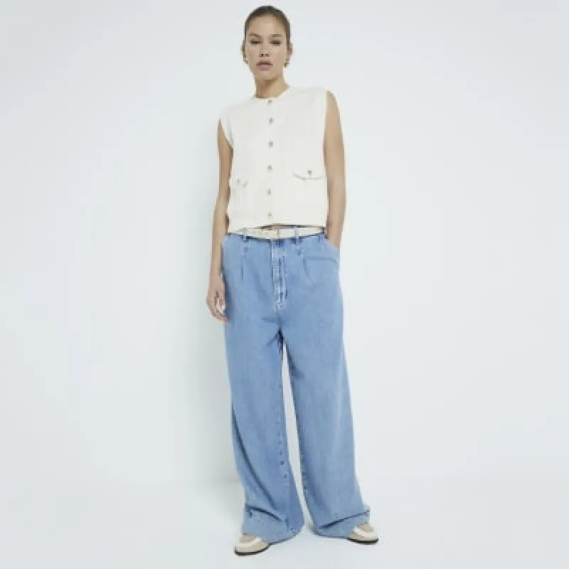 Cream Sleeveless Buttoned Cardigan sold by River Island