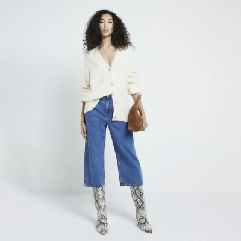 Cream V Neck Button Up Knitted Cardigan sold by River Island