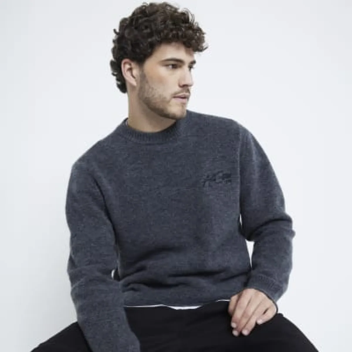 Grey Long Sleeve Embroidered Jumper sold by River Island