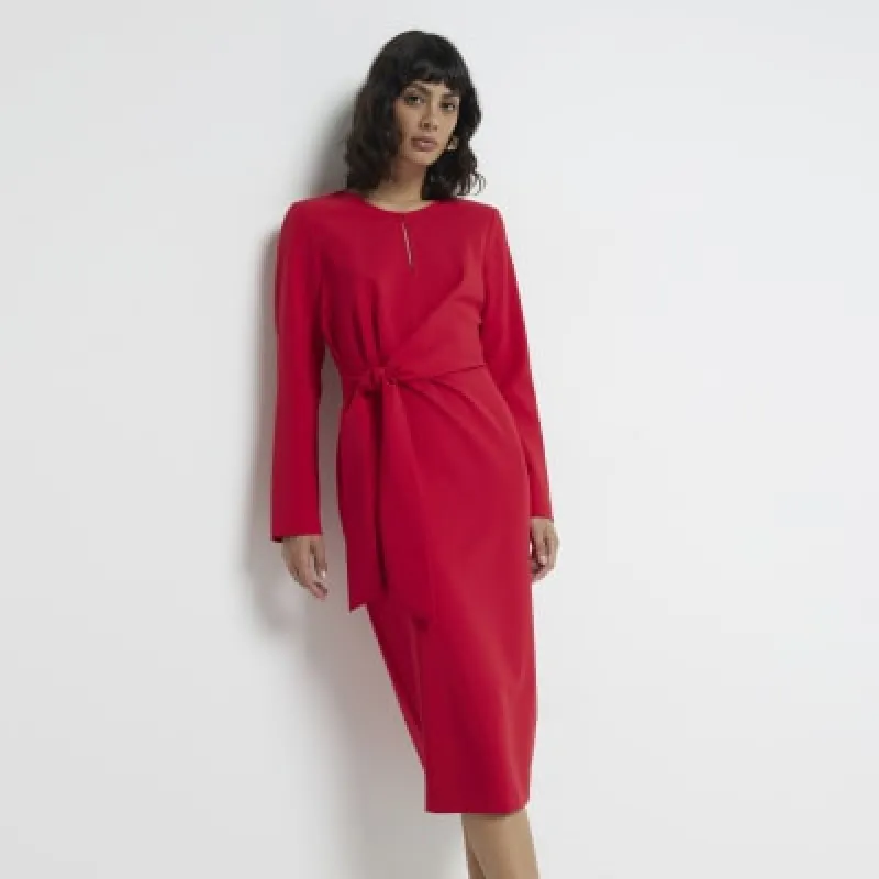Red Tie Front Midi Dress sold by River Island