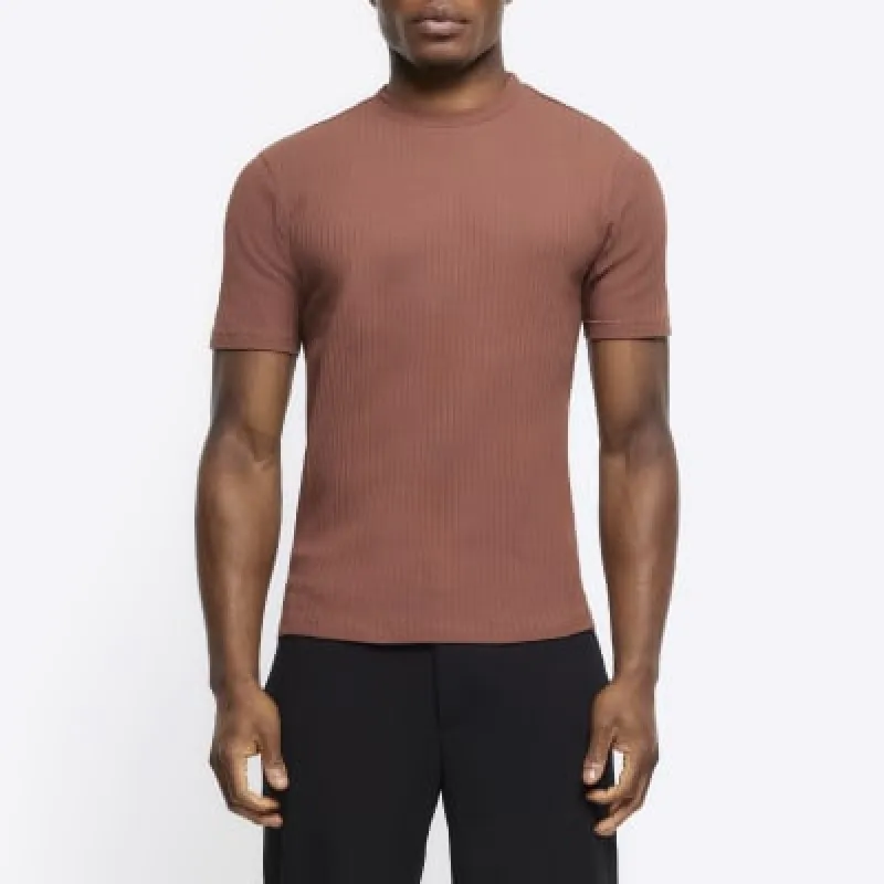 Rust muscle fit textured rib t-shirt sold by River Island