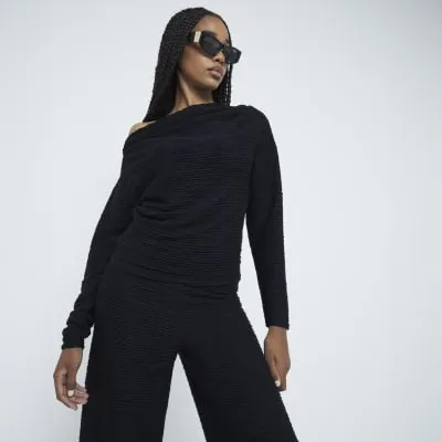 Black Textured Drape Top sold by River Island
