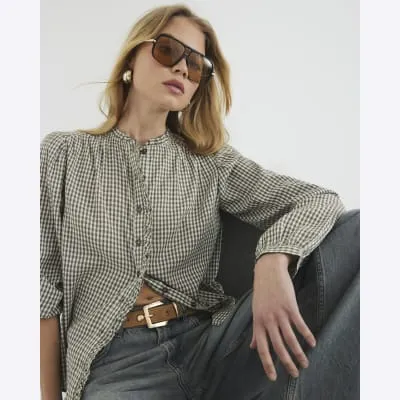 Black Long Sleeve Gingham Shirt sold by River Island